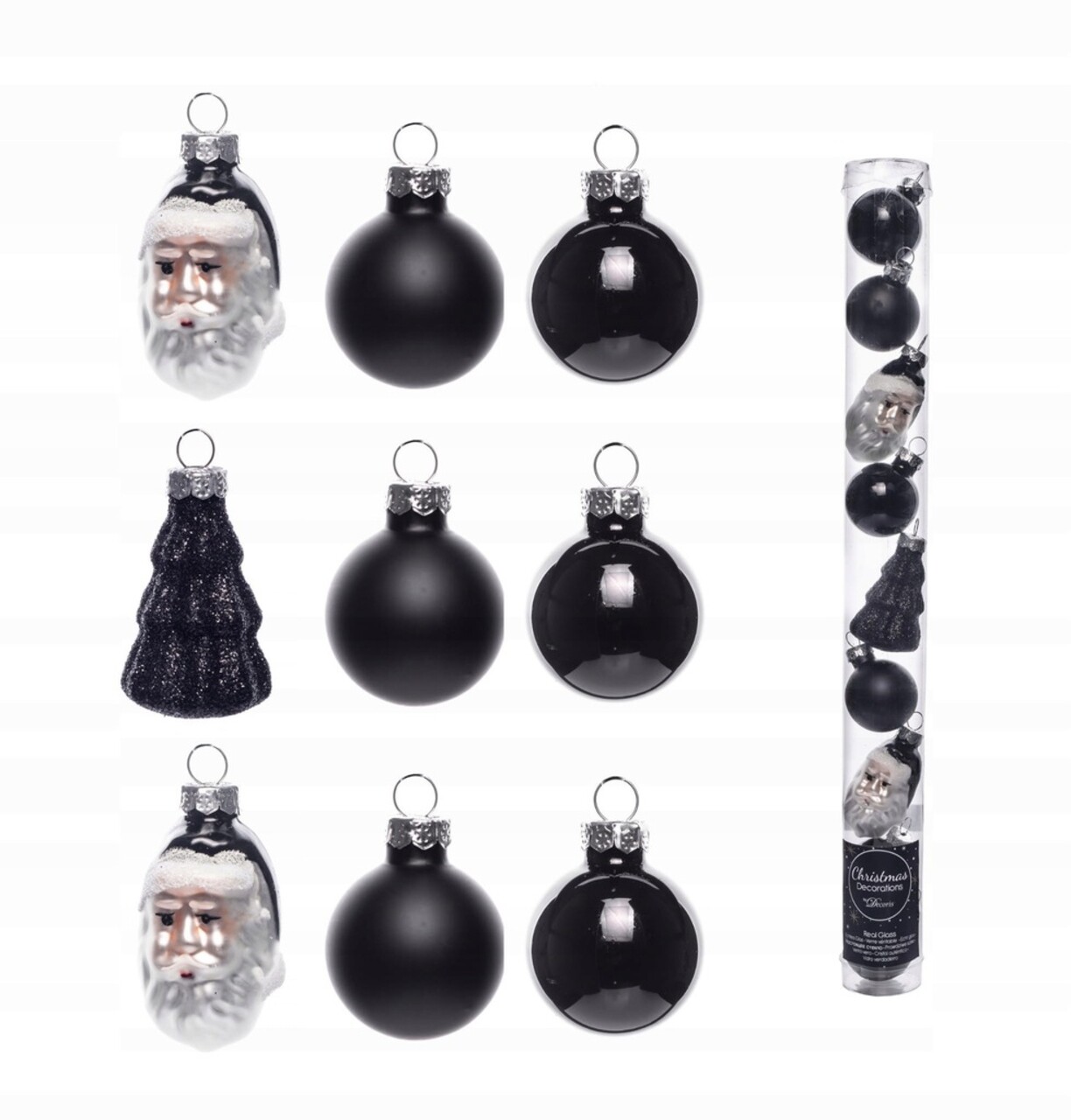 Tub cu 9 globuri Santa Claus, Decoris, sticla, negru - imagine 4